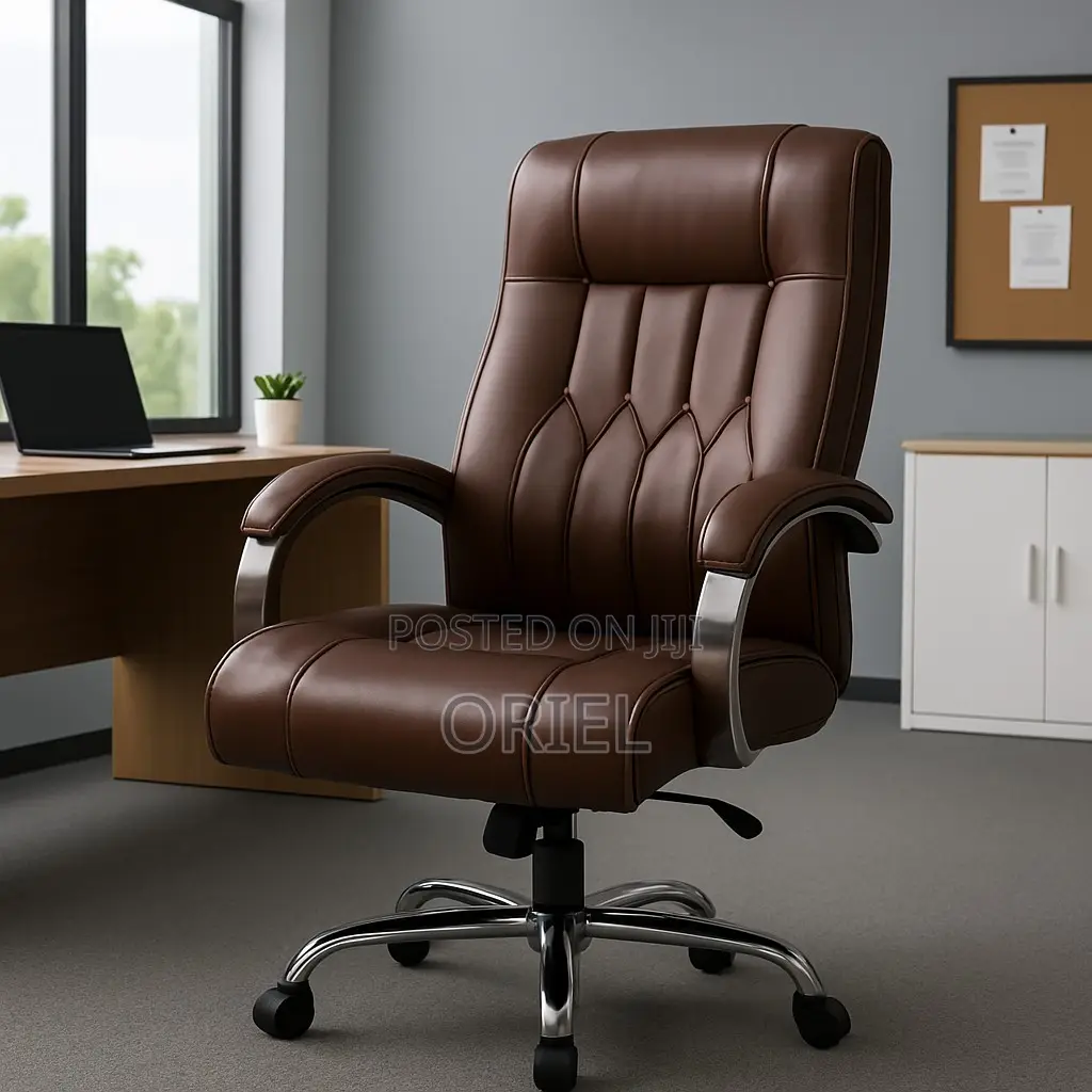Office Chair : Executive Ergonomic Brown Leather Office Chair