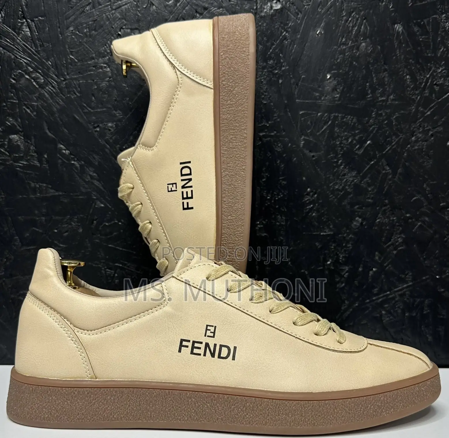 Fendi Match Low-Top Sneakers in Leather With a Beige Gum Sole