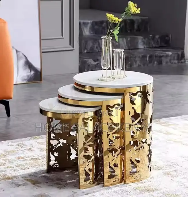 Nesting Table: Round Metal End Table With Gold Finish