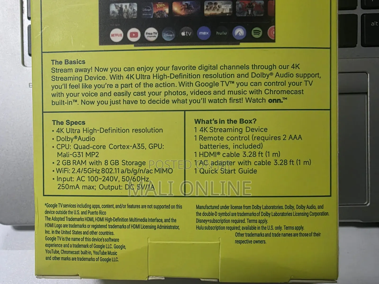 Onn Google Tv Smart Streaming Box Uhd Android Tv Box 2gb Ram 8gb
