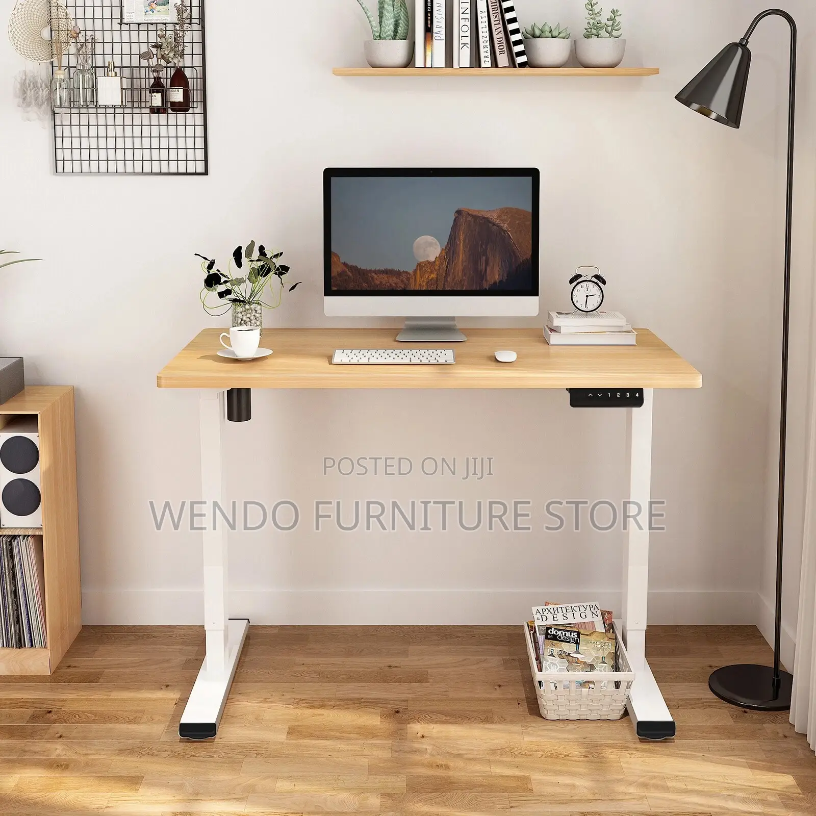 Office Desk : 1.2m Flexi Spot Standing Desk With a Brown Frame
