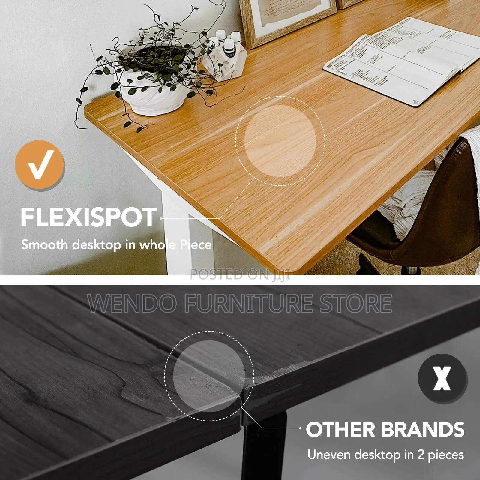 Office Desk : 1.2m Flexi Spot Standing Desk With a Brown Frame