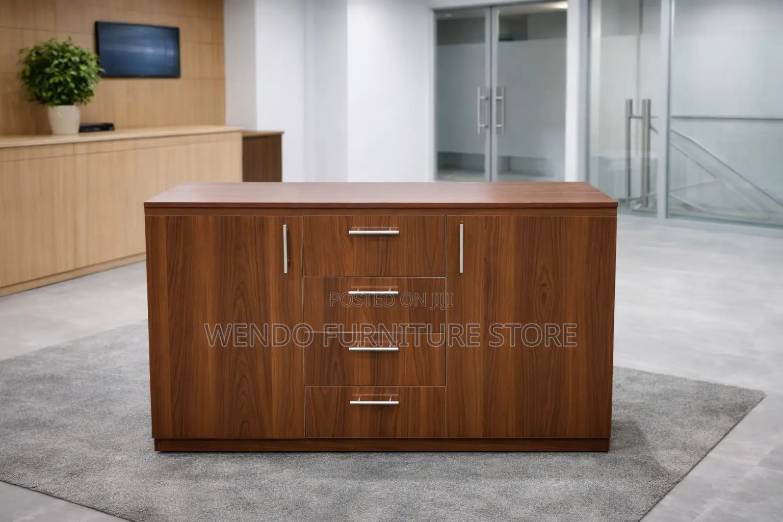 Cabinet : Modern Walnut Wood Office Credenza With Drawers and Cabinets