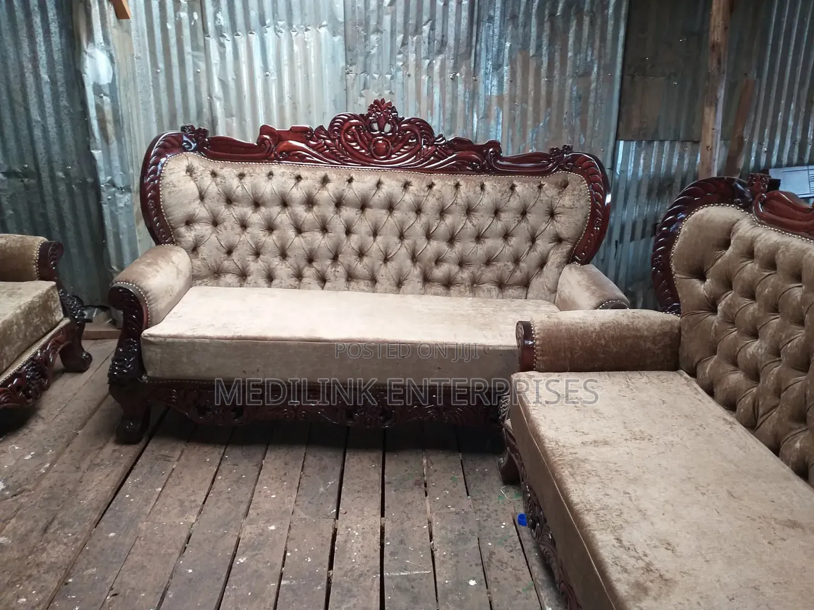 Wood Mix Upholstered Sofa Set Antique