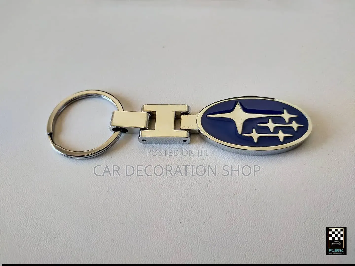 Chrome Plated Zinc Alloy Metal Subaru Keyring With Blue Inlay Logo