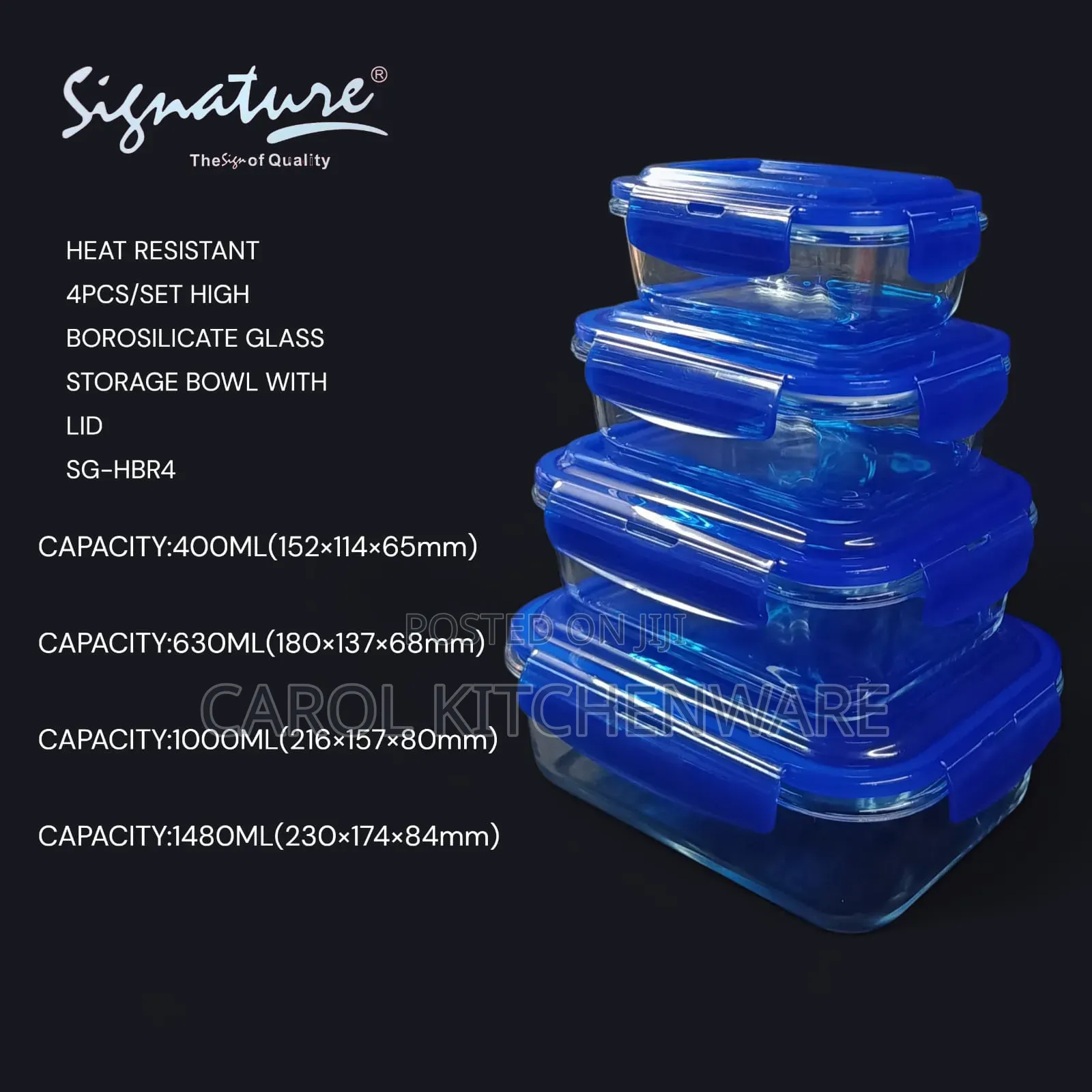 Signature High Borosilicate 4 Pc Glass Storage Bowl