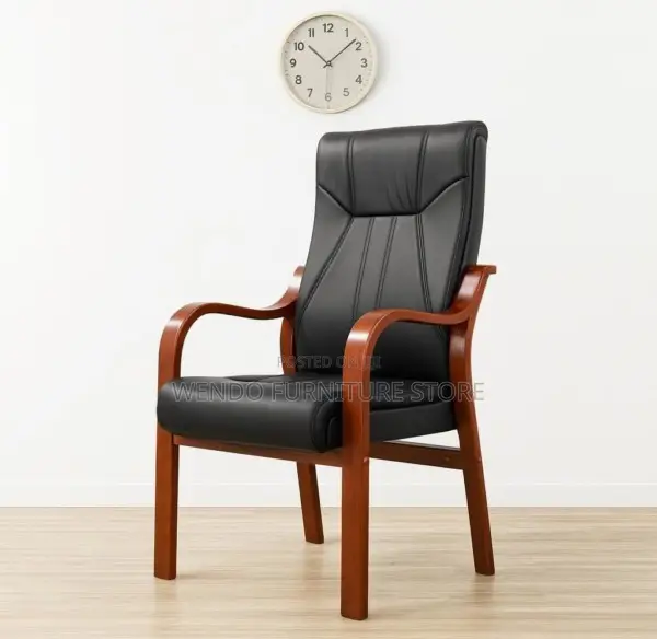 Office Chair : High-Back Executive Visitor Chair Black Leather Upholst