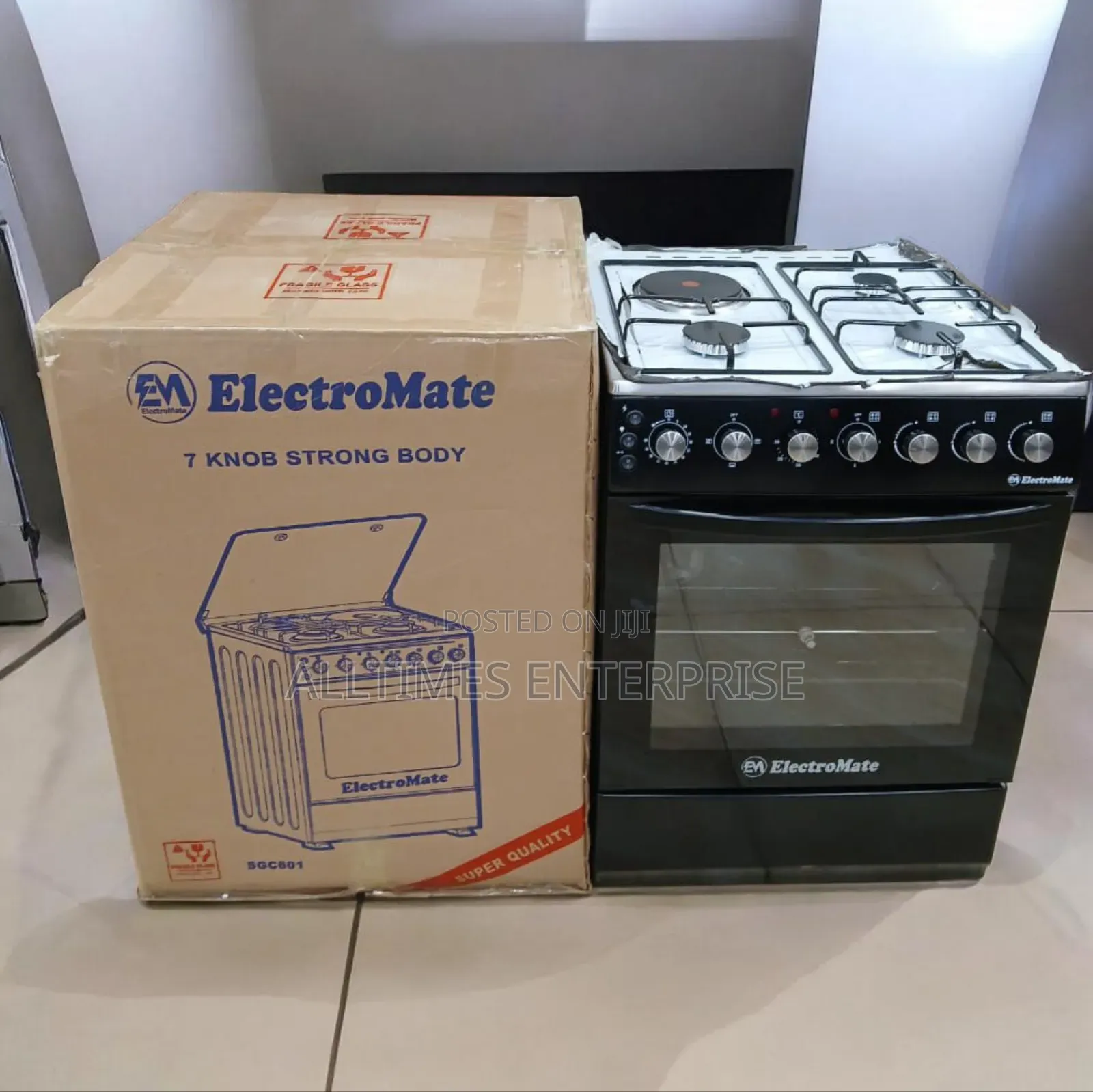 Electromate 60*60 Standing Cooker With 1 Hotplate and 3gas