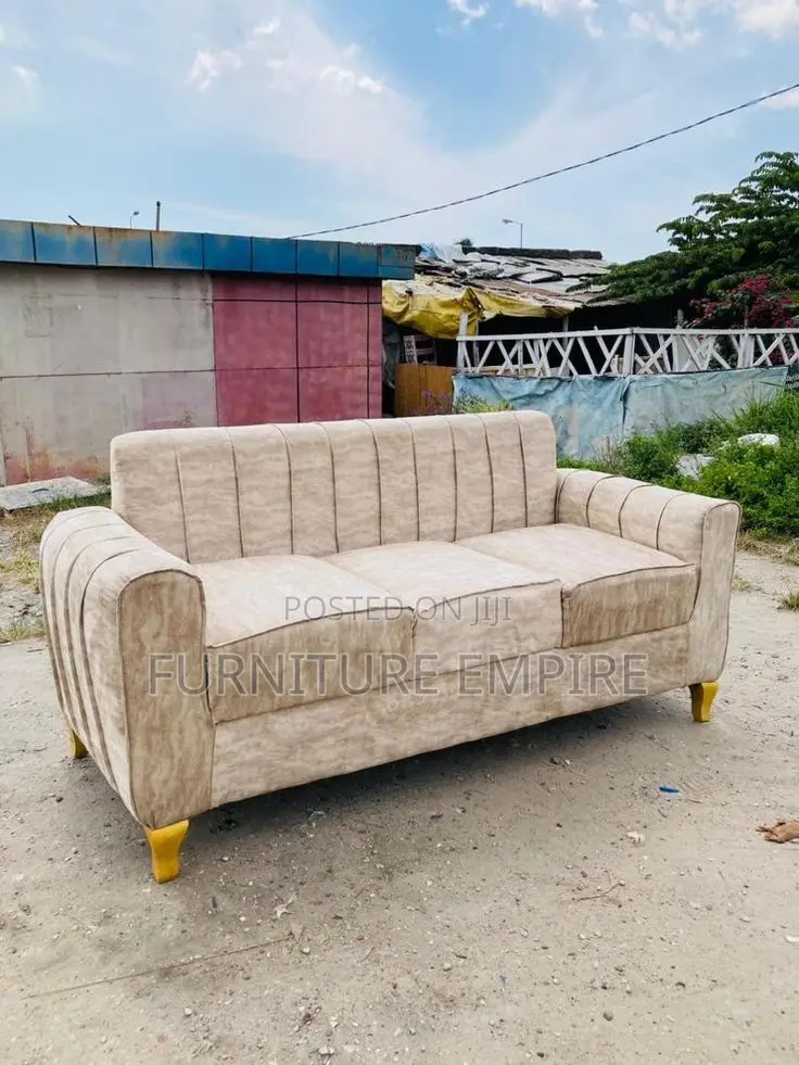 Modern Beige Sofa With Vertical Stitching Wooden Legs