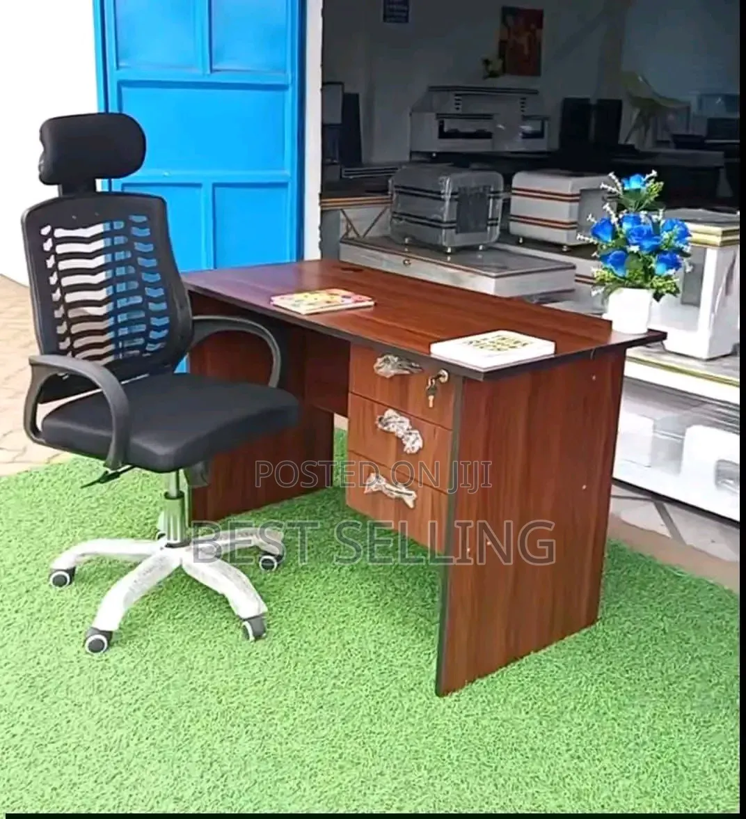 Dark Walnut 1.2m Office Desk and High Back Office Chair