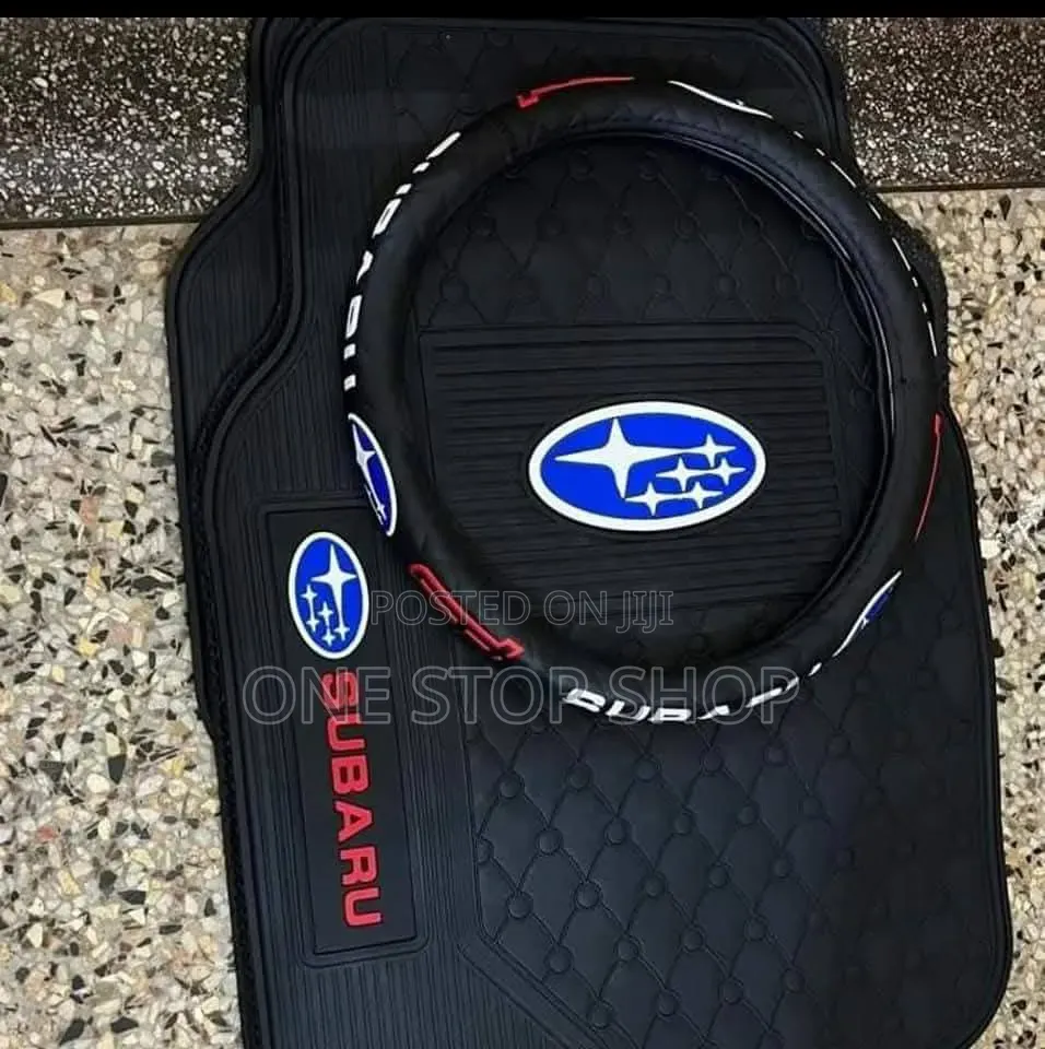 Heavy Duty Rubber Subaru Branded Floor Mats With Steering Wheel Set