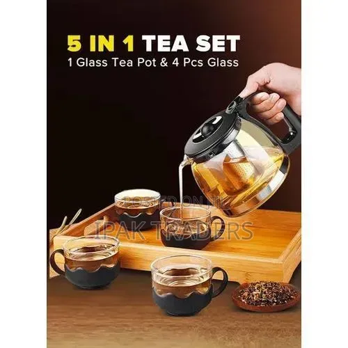 Heat Resistant Borosilicate Glass 5in1 [1l Tea Pot + 4- 160ml Cups]
