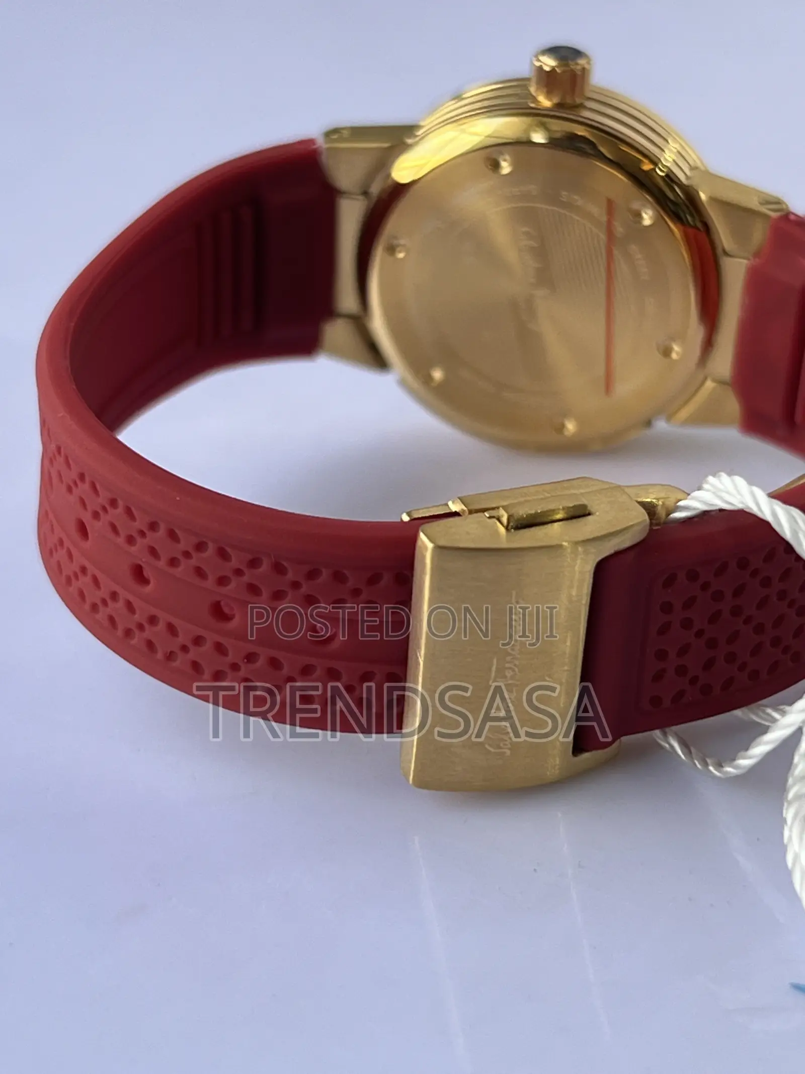 Ferragamo Ladies Yellow Gold Red Rubber Straps and Dial Watch