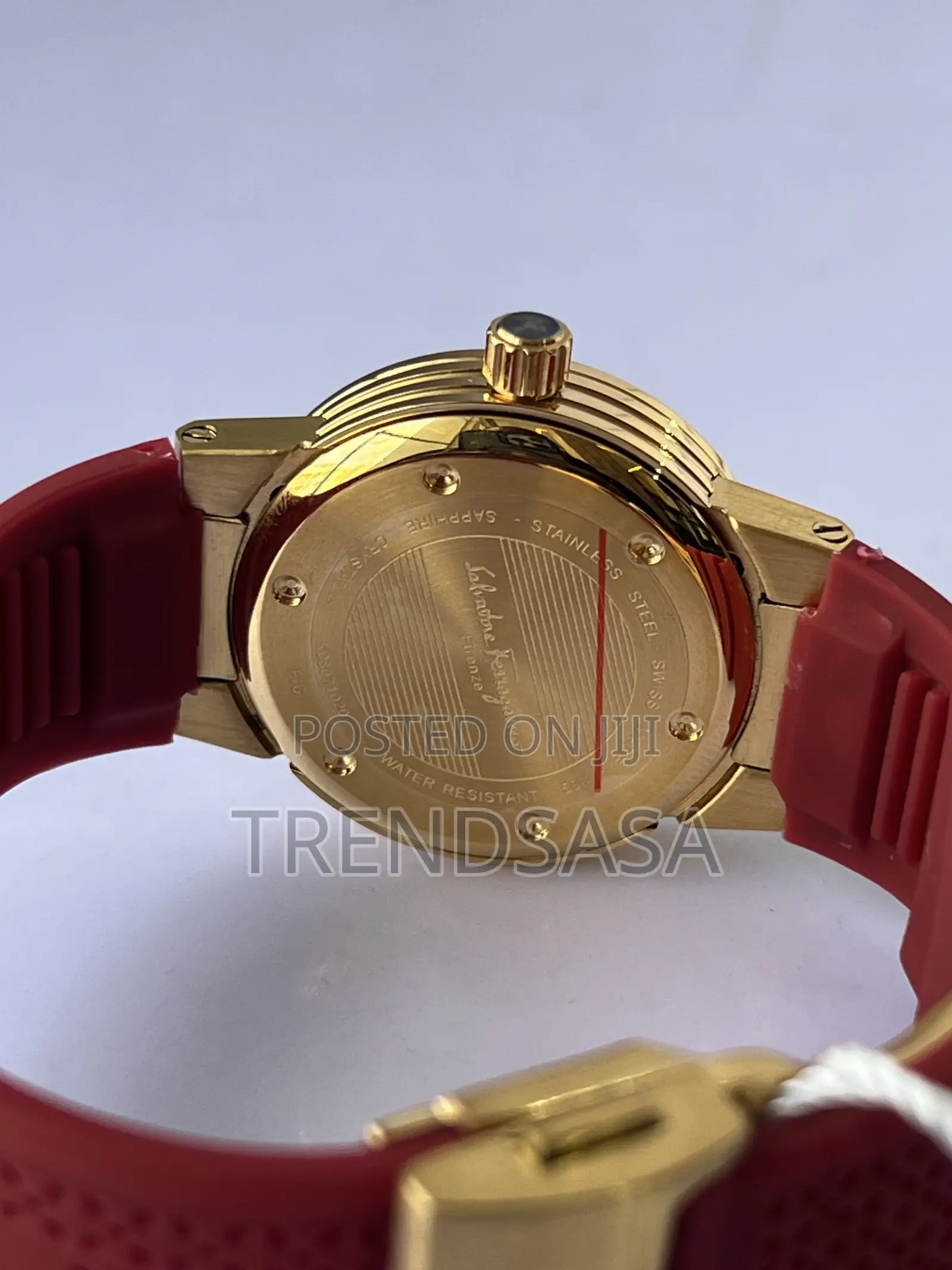 Ferragamo Ladies Yellow Gold Red Rubber Straps and Dial Watch