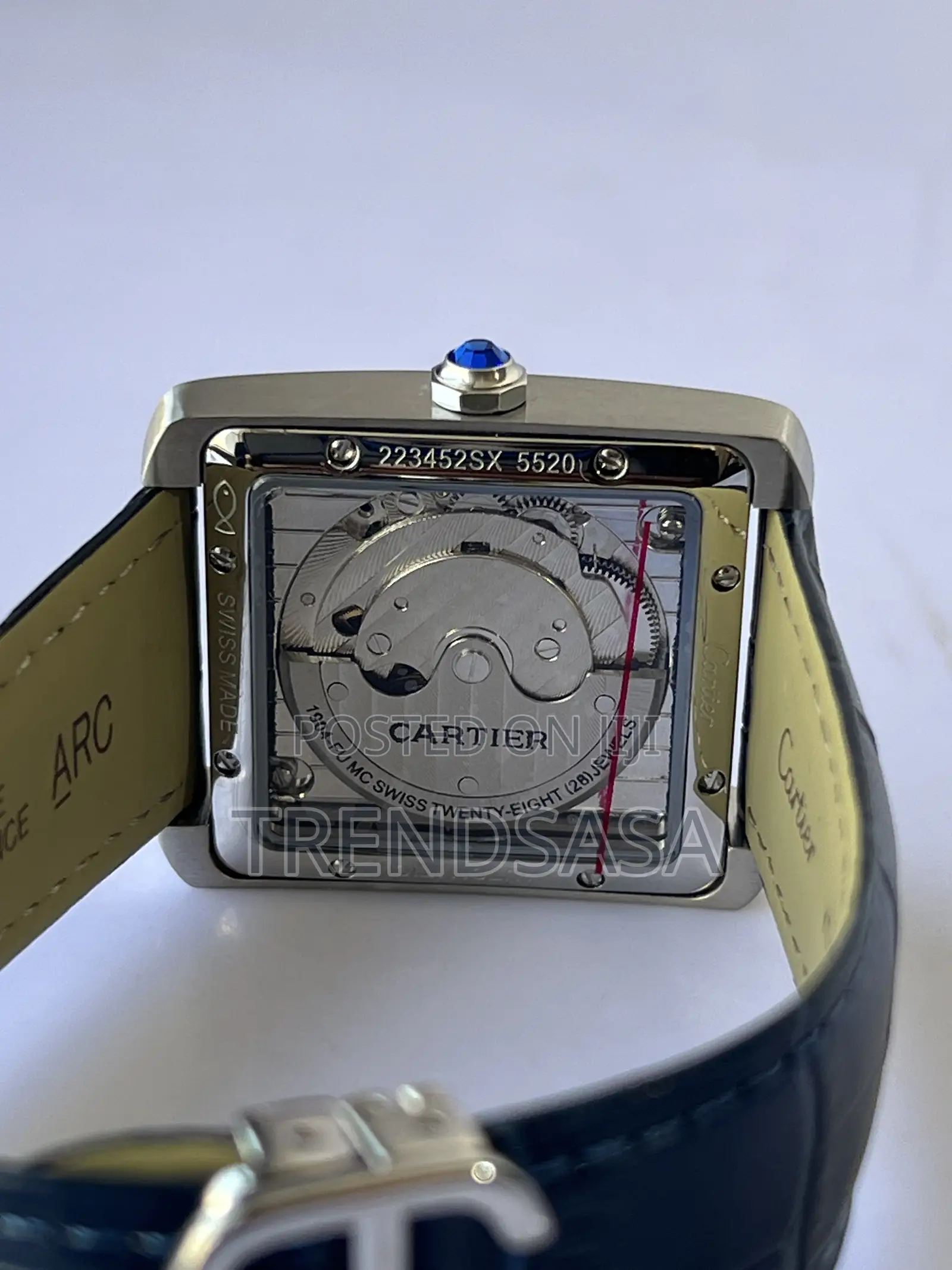 Cartier Tank Blue Dial Navy Blue Leather Straps Stainless Steel Watch