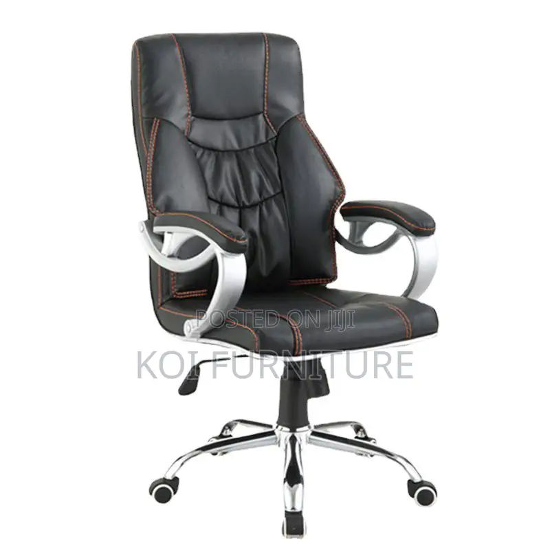 Office Desk : Dark Synthetic Leather Generic Executive Office Chair