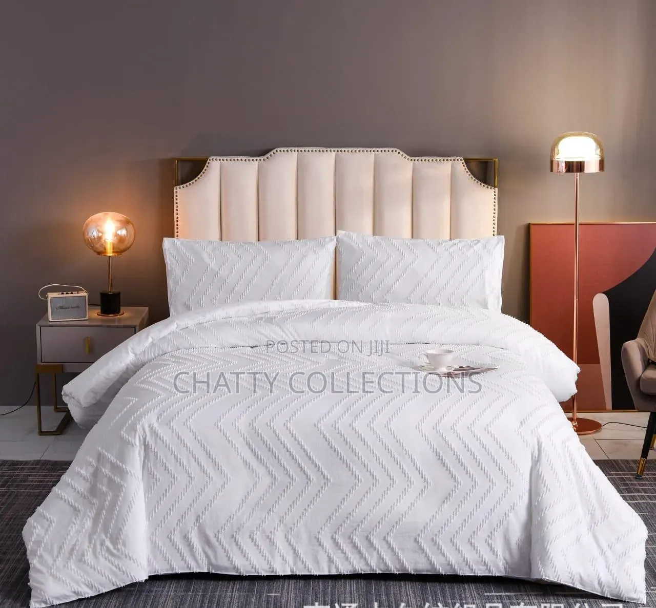 White Luxury Tufted Wave Duvet Cover Set With Bedsheets