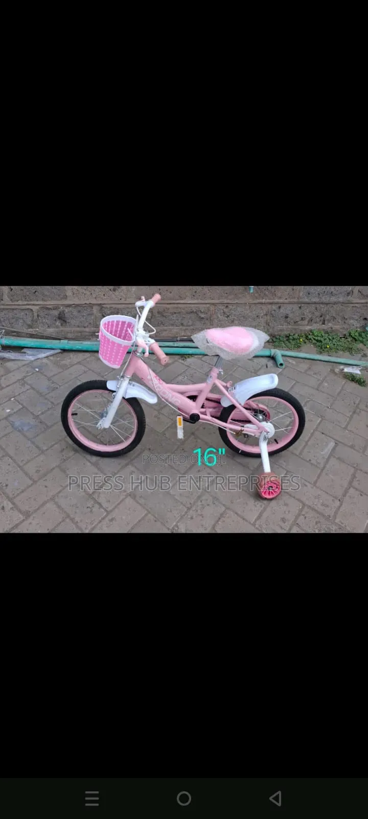 Size 16 Pink Children's Bicycle Complete With Training Wheels