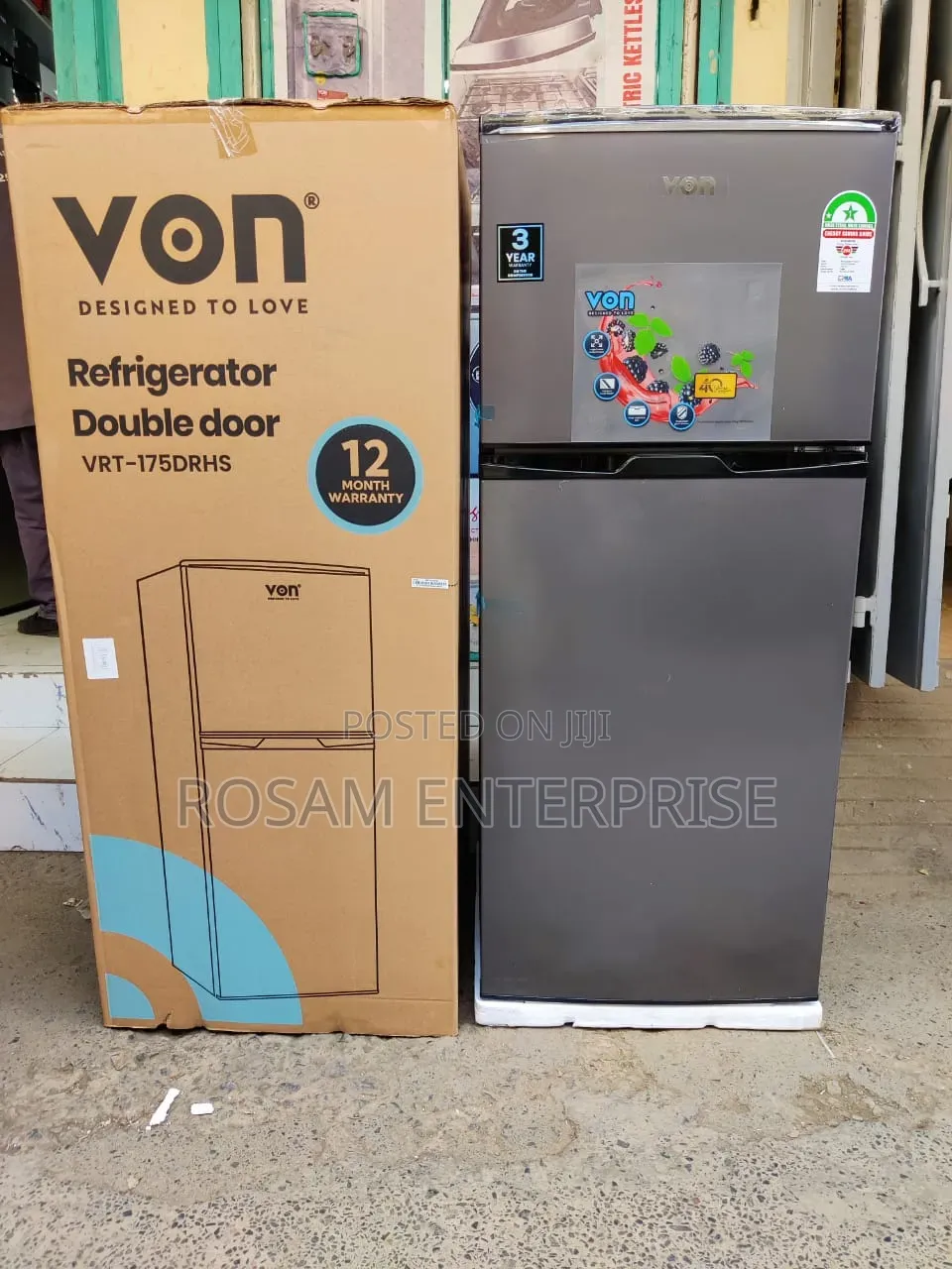 Von Double Door Fridge 175litres Direct Cool