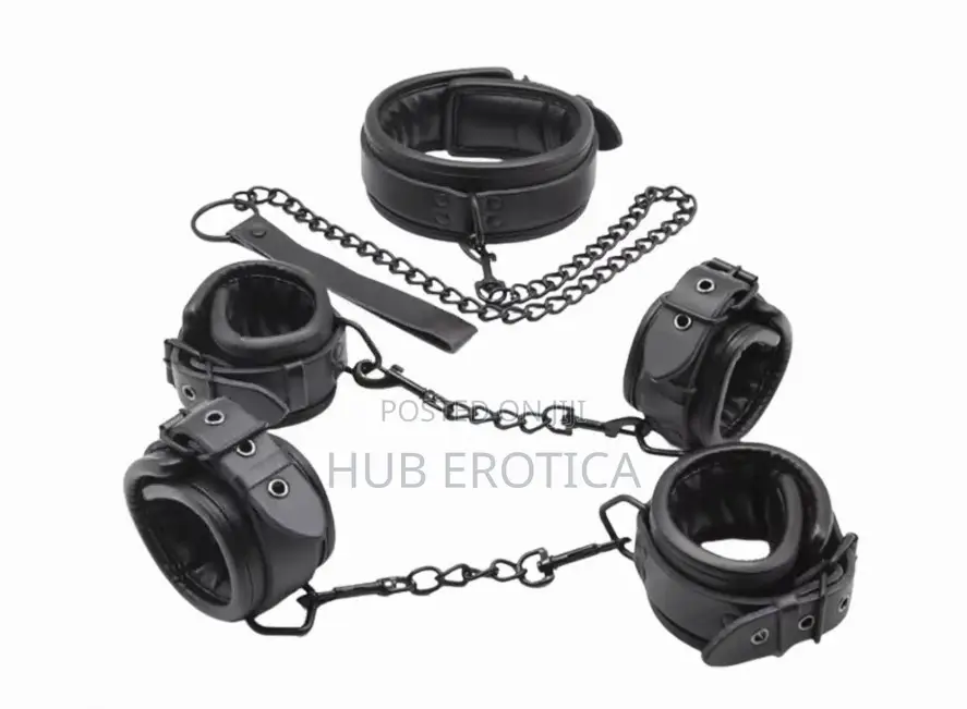 3-Piece Padded Leather Restraint Set With Adjustable Collar Cuffs