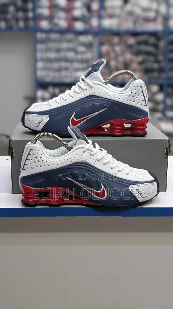 Nike Shox R4 Sneakers in a Patriotic Midnight Navy, White,