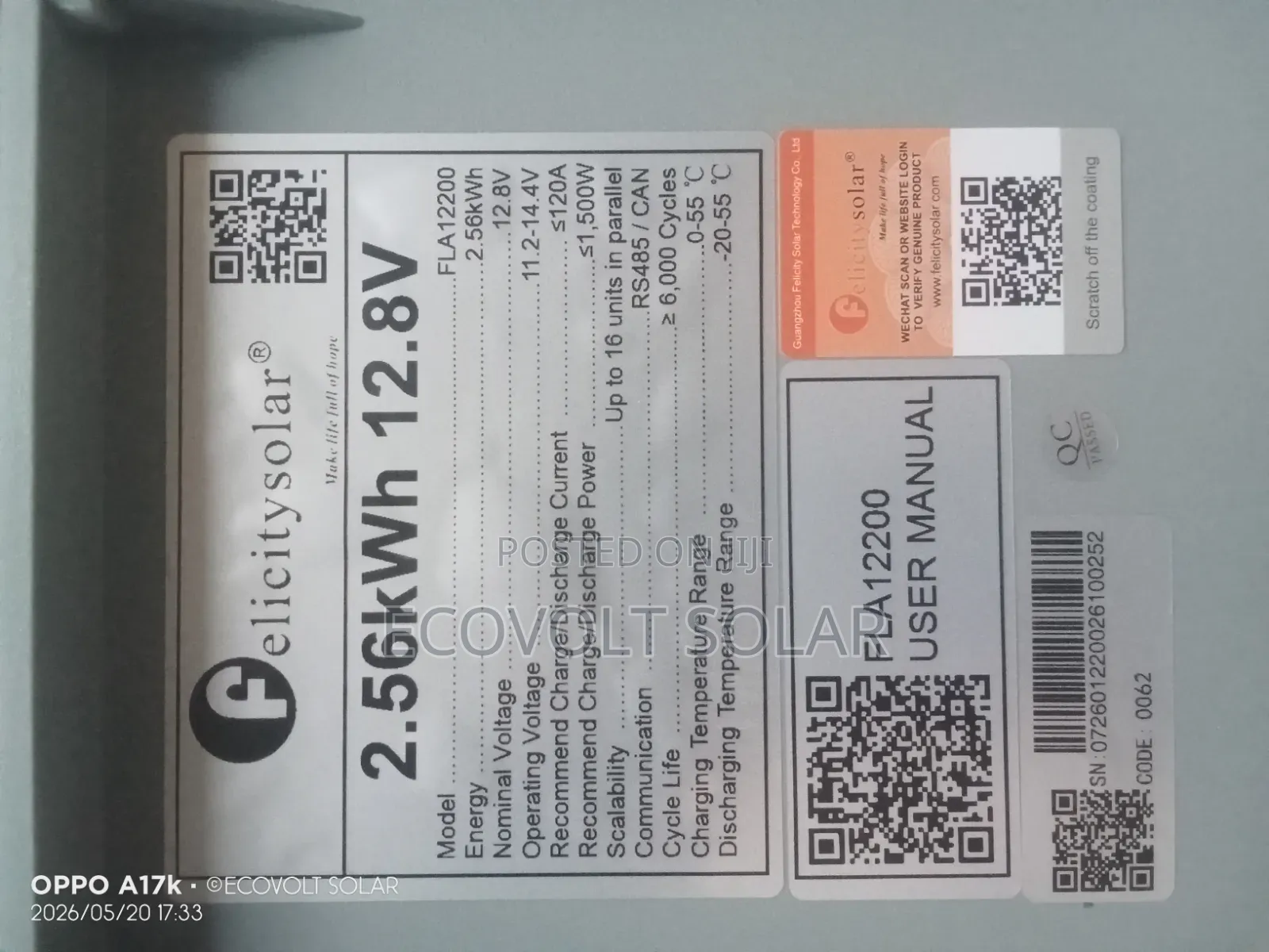 12v 200ah 2.56kwh Felicity Lithium Battery