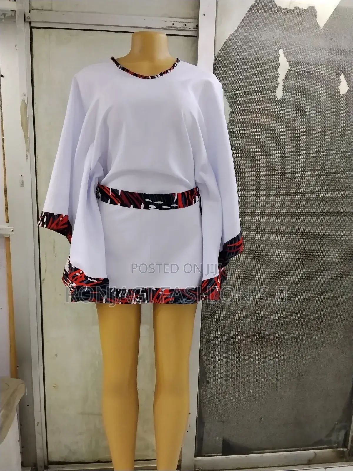 White Ankara-Trimmed Bubu Dress