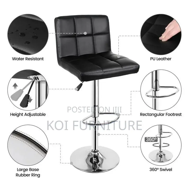 Bar Stool : Brux Bar Chair in Black Synthetic Leather