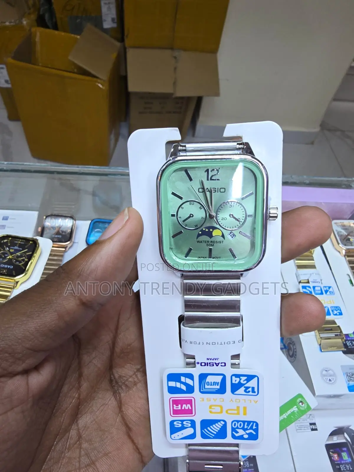 Casio Moon Phase Men Watch Stainless Steel Quartz Timepiece