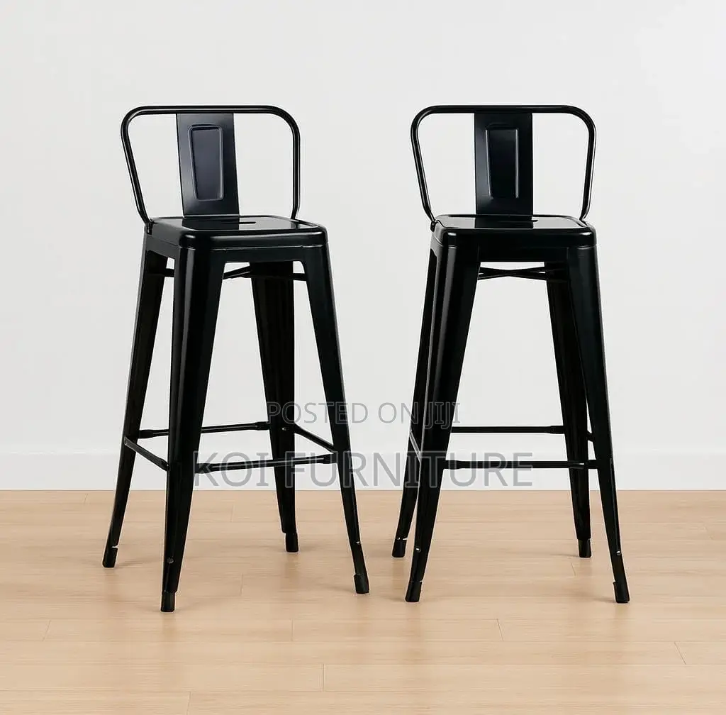 Barstool : Black Industrial-Style Metal Bar Stools