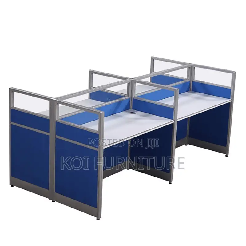 Office Desk :Blue and White Four-Person Modular Office Workstation Set