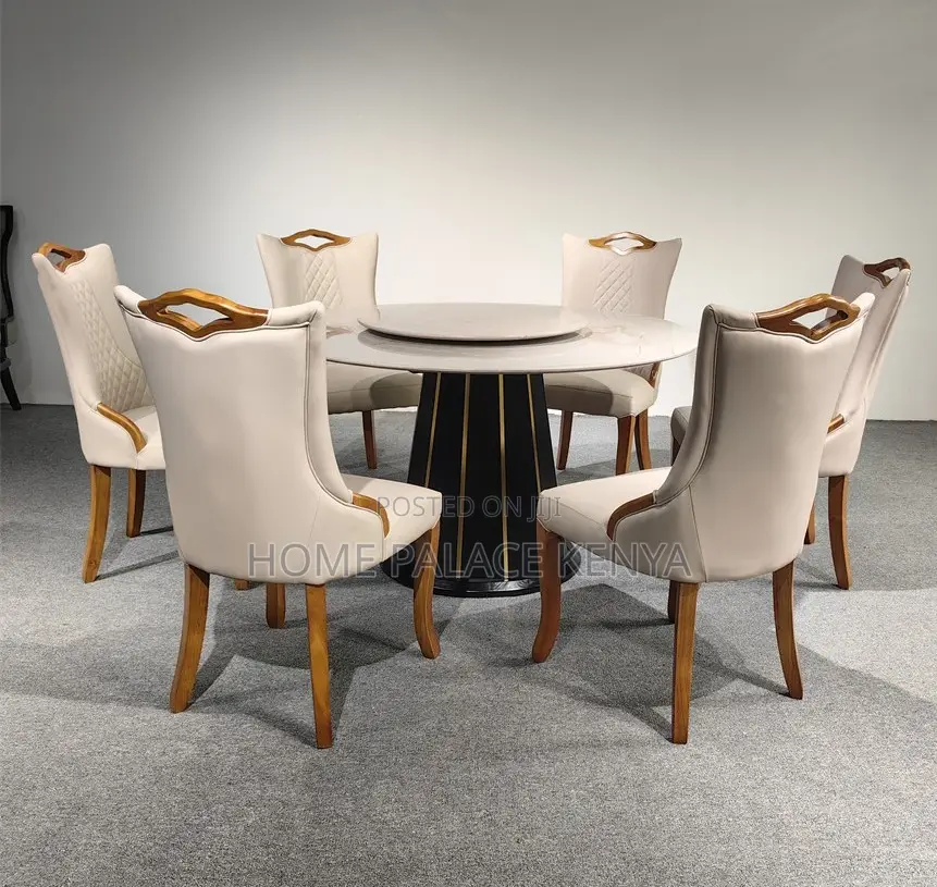 Dining Set: 6 Seater Marble Top Dining Table With 360° Turn Table