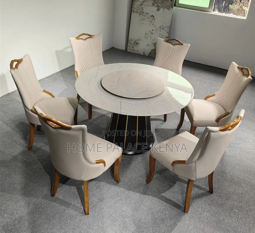 Dining Set: 6 Seater Marble Top Dining Table With 360° Turn Table