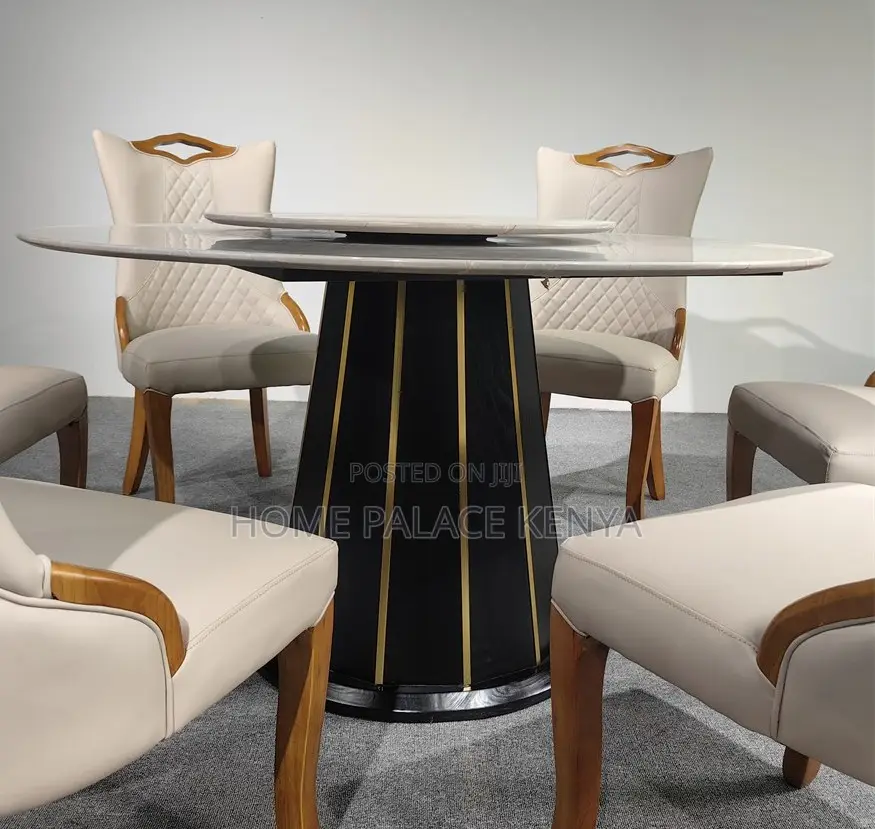 Dining Set: 6 Seater Marble Top Dining Table With 360° Turn Table