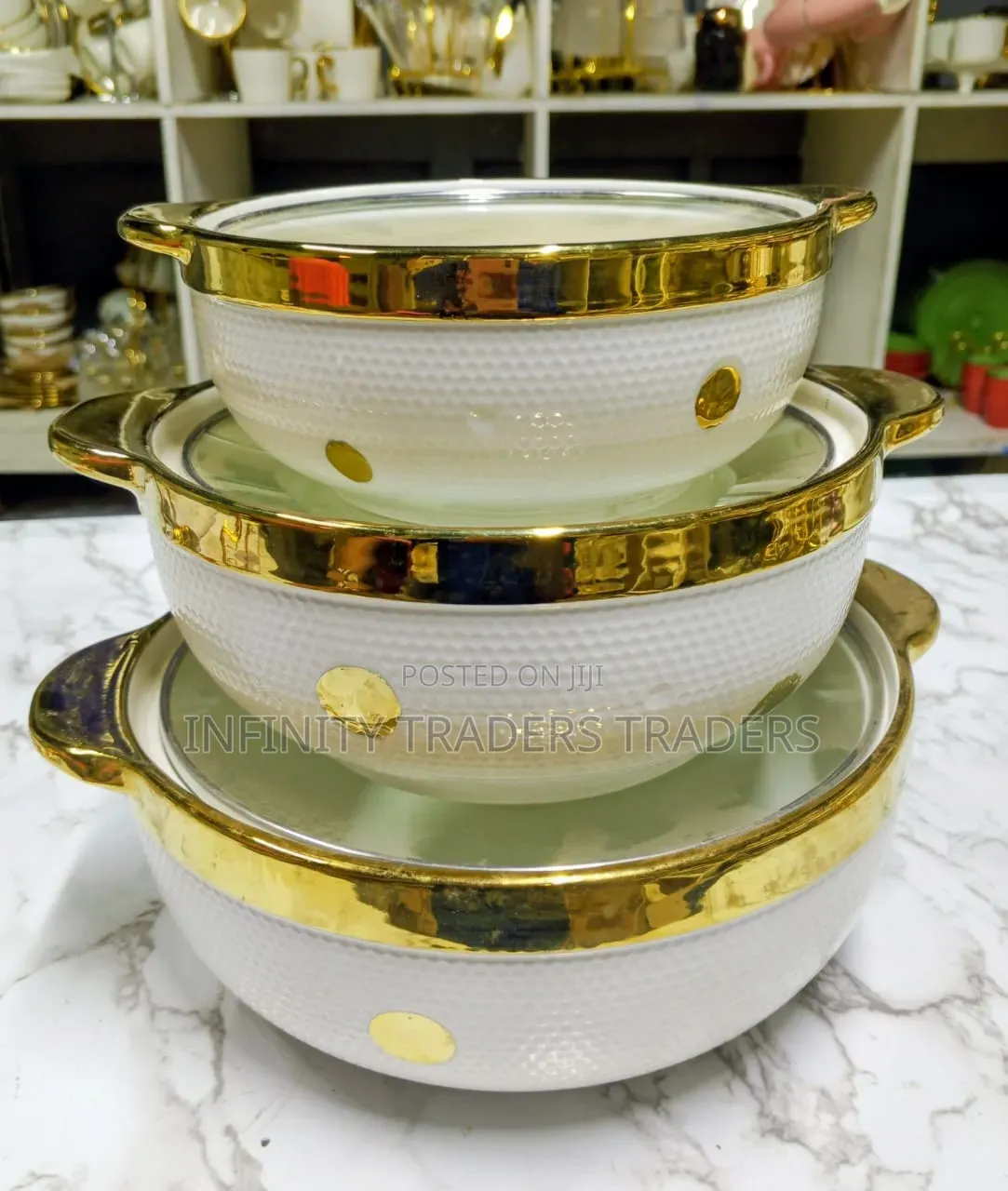 3pcs Set Gold Ceramic Casserole Serving Dishes