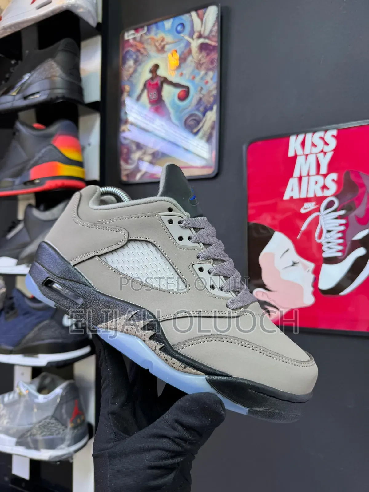 . Nike Jordan 5 Retro Low PSG Shoes in a Pumice and Game Royal