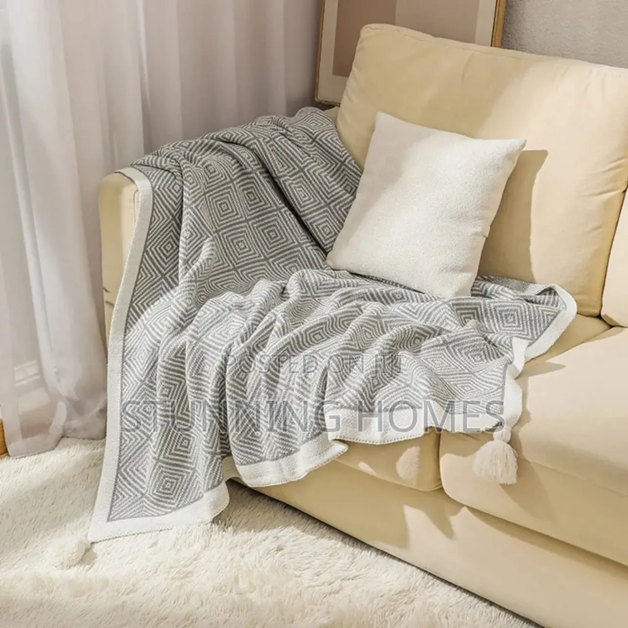 Bohemian Knitted Throw Blanket With Tassels