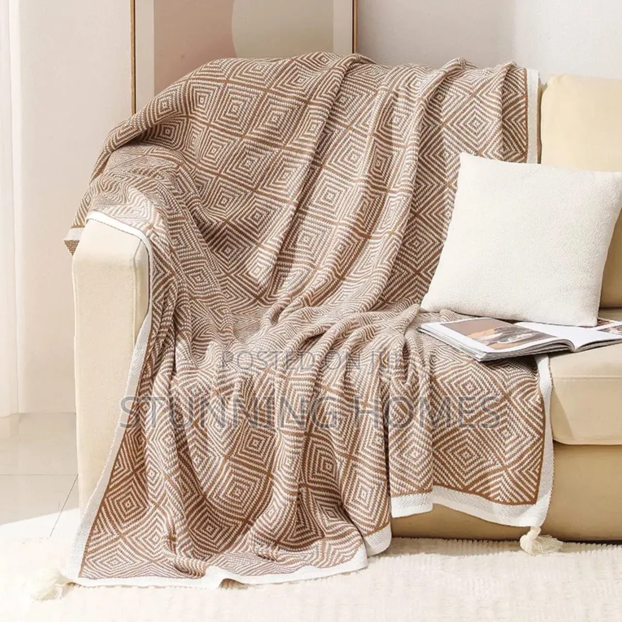 Bohemian Knitted Throw Blanket With Tassels