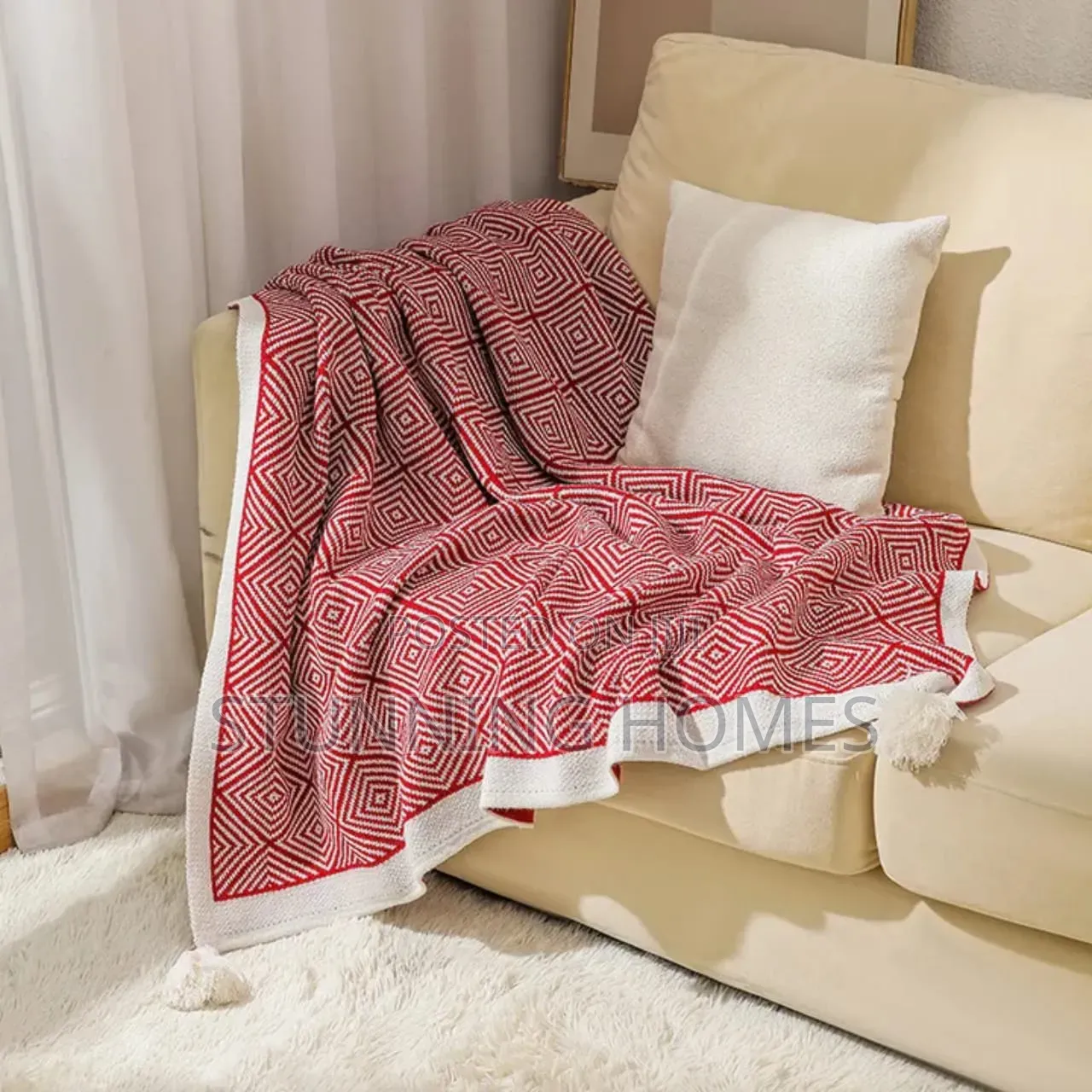 Bohemian Knitted Throw Blanket With Tassels