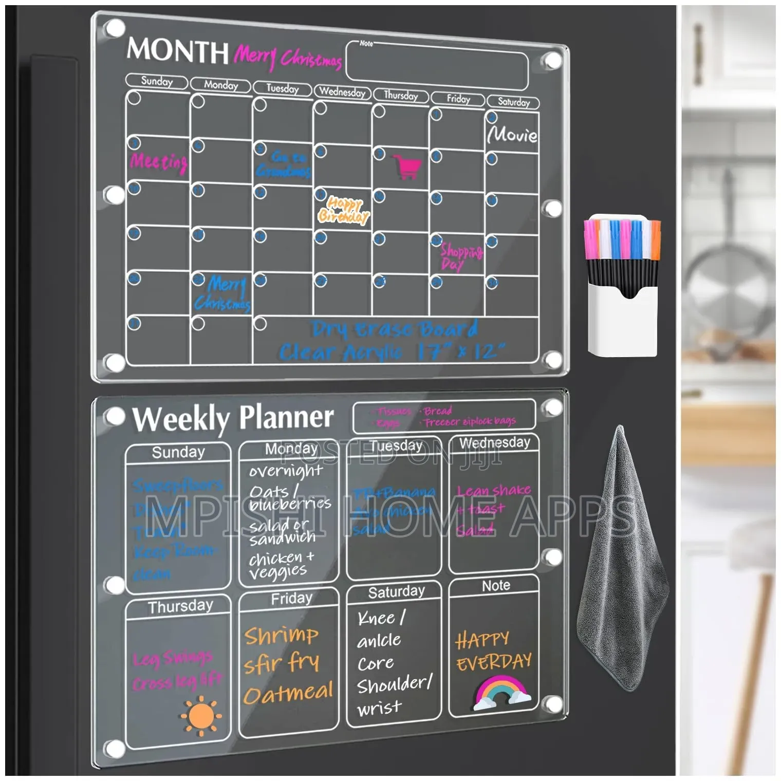 Acrylic Magnetic Monthly Calendar Boards for Refrigerators.