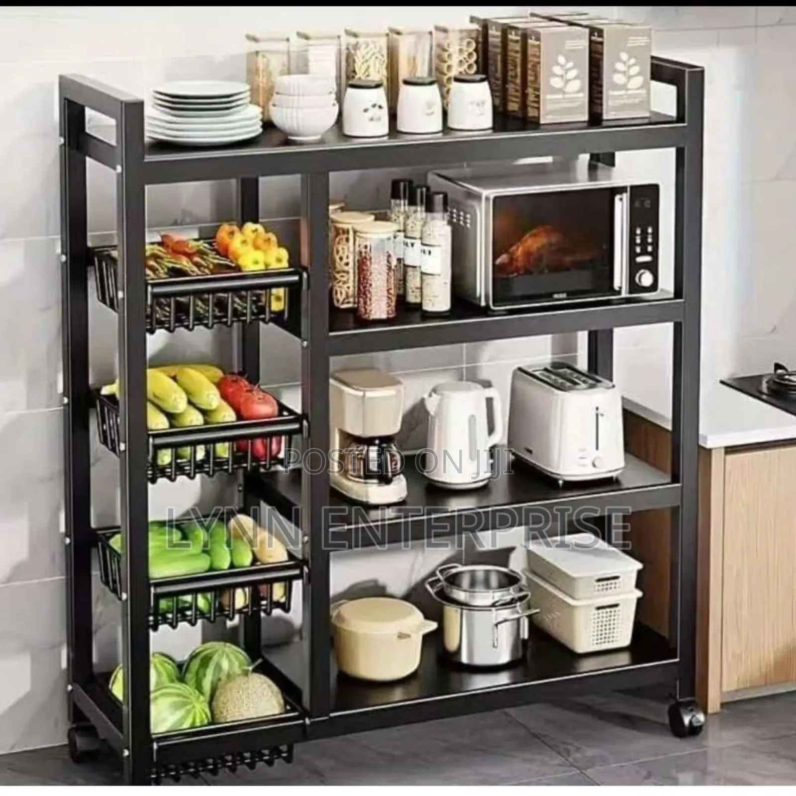 Multi-Layer Kitchen Storage Rack With Movable and Lockable