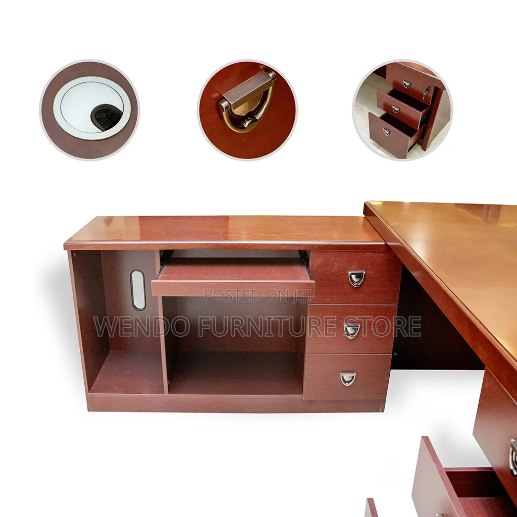 Office Desk; 1.4 Meters L Shape Executive Mahogany Mob7-O9 Desk