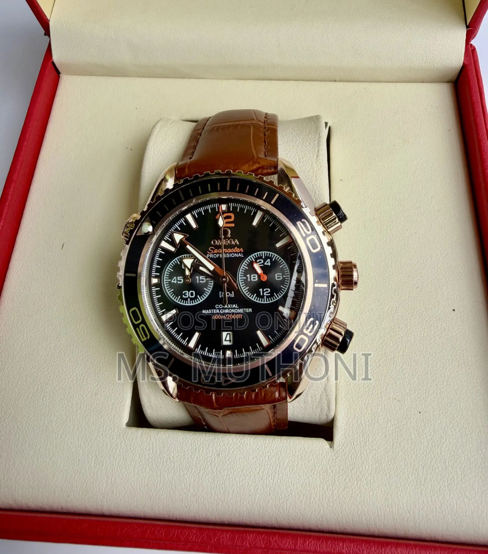 Omega Seamaster Chronograph Watch With Rotating Bezel, Leather Strap