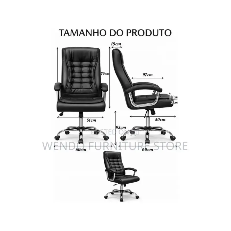 Office Chair :High Executive Office Leather Chair-Chrome Steel Accents