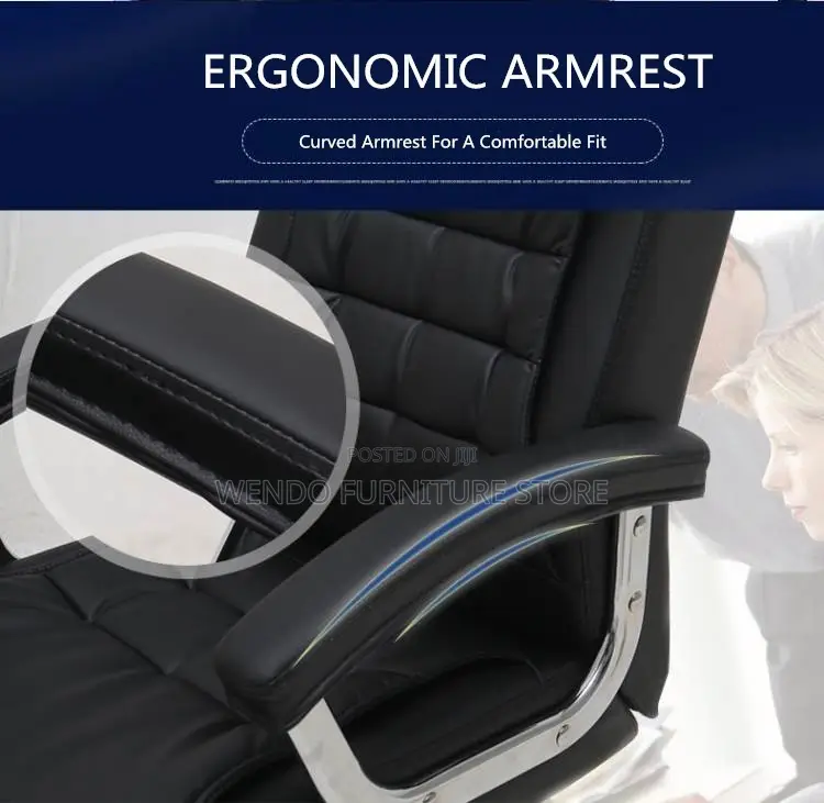 Office Chair :High Executive Office Leather Chair-Chrome Steel Accents