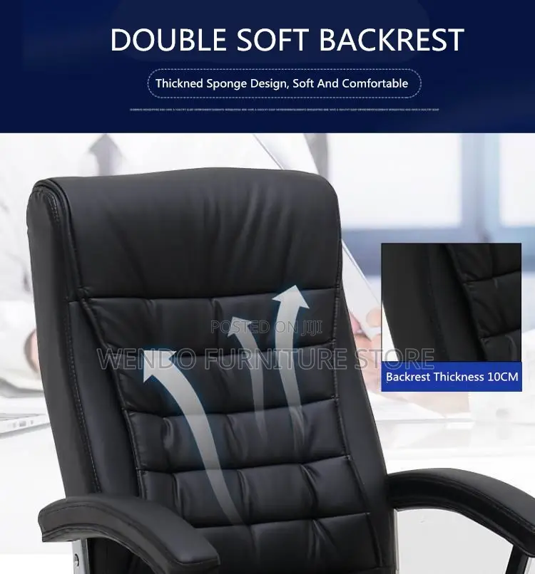 Office Chair :High Executive Office Leather Chair-Chrome Steel Accents