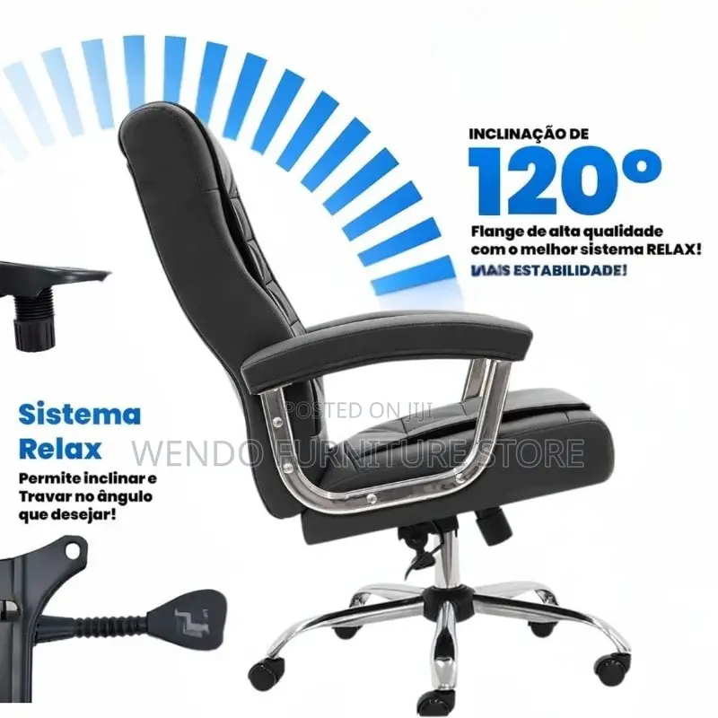 Office Chair :High Executive Office Leather Chair-Chrome Steel Accents