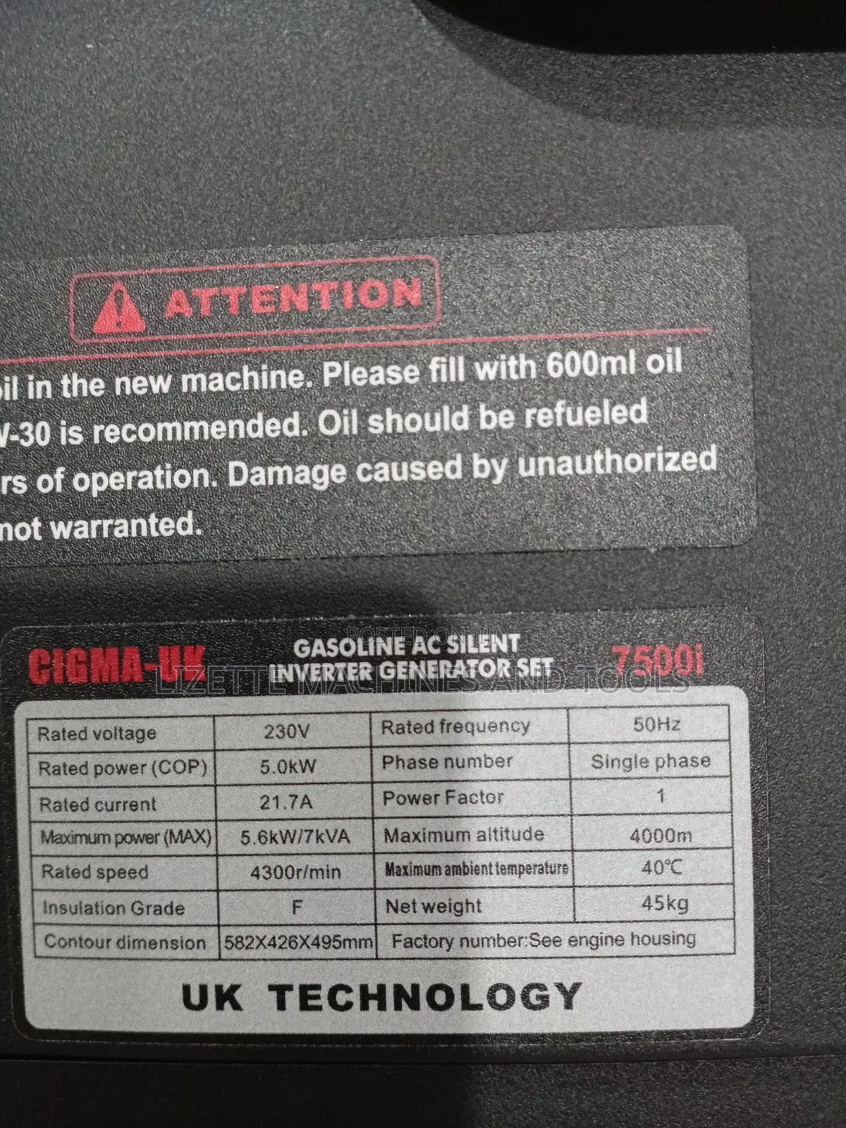 Cigma Uk 7500i 7kva Gasoline Silent Inverter Generator