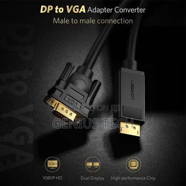 Ugreen Dp Male to Vga Male Cable 1.5m (Black) – Dp105 / Ug-10247