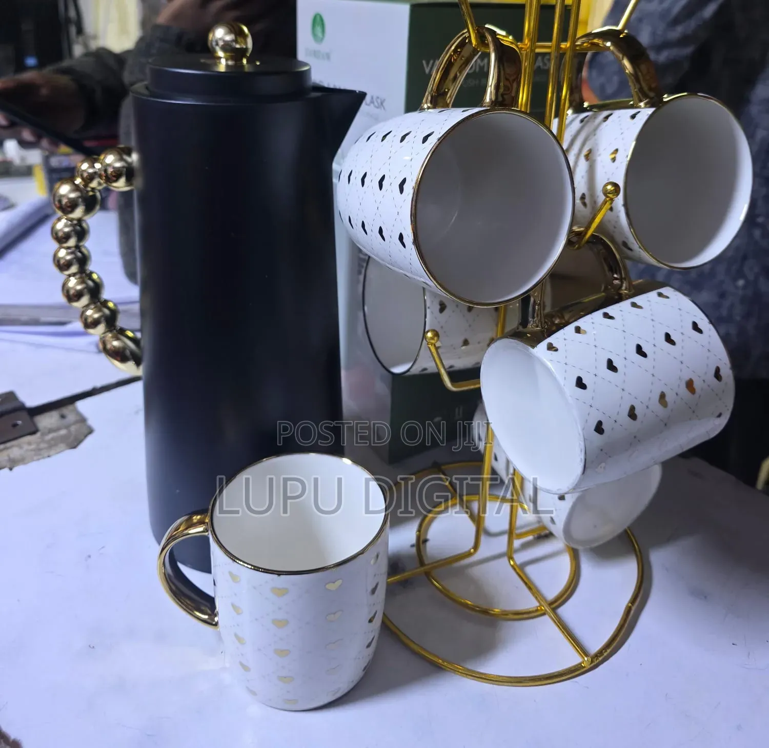 Tea Set 1 LTR Flask White Marble or Wooden 6 PCS Mugs